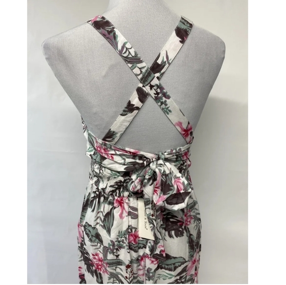 Sim & Sam Womens XS Pink Grey Green Tropical Smocked Lined Maxi Dress - Picture 2 of 8